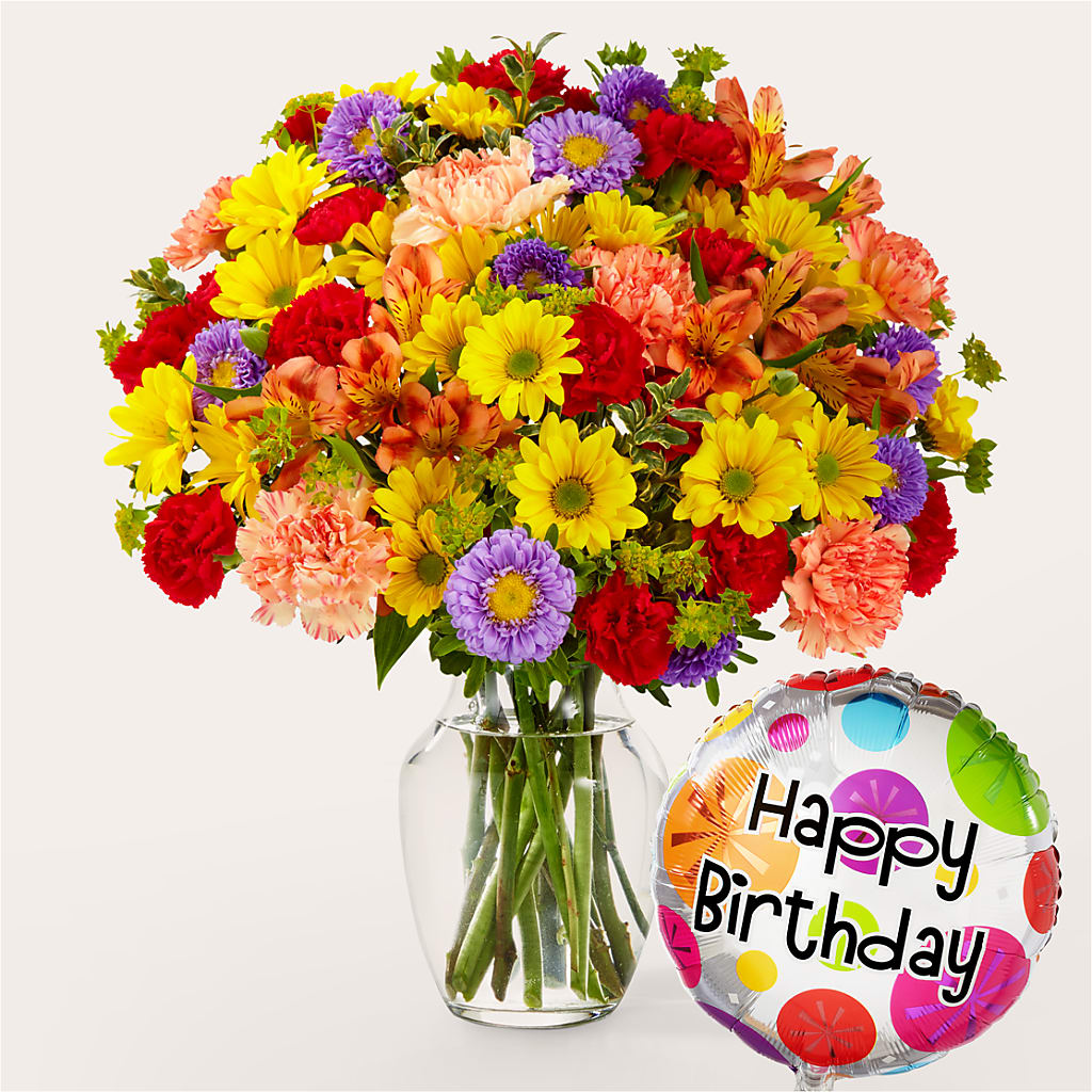 Kaleidoscope Bouquet with Birthday Balloon – BLOSSOMS & BOWS FLORIST & GIFTS, Springfield KY