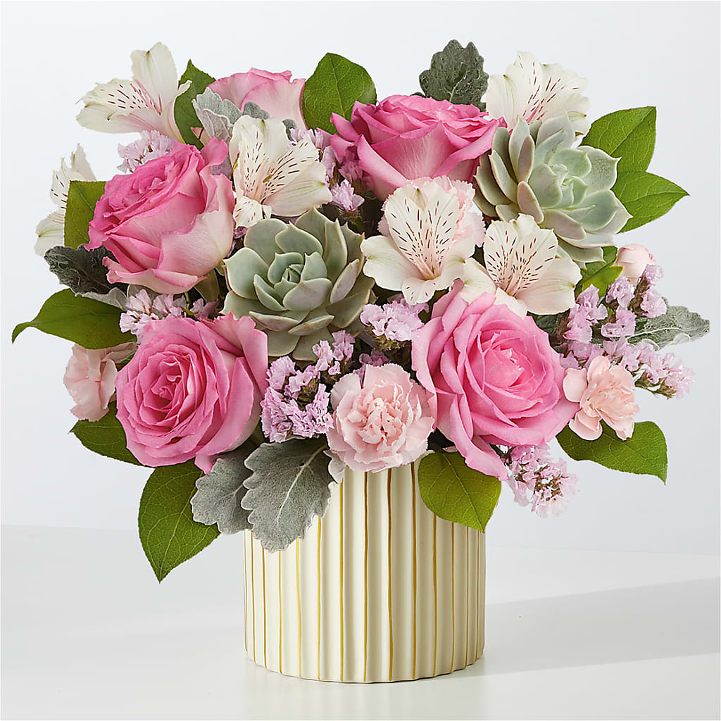 Dusty Rose Bouquet with Ivory Vase – BLOSSOMS & BOWS FLORIST & GIFTS, Springfield KY