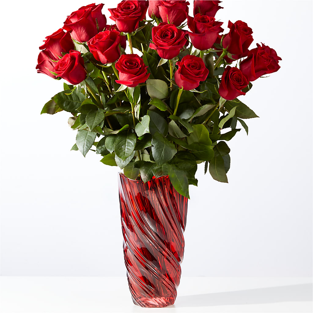 Classic Love Red Rose Bouquet with Luxe Swirl Vase – BLOSSOMS & BOWS FLORIST & GIFTS, Springfield KY